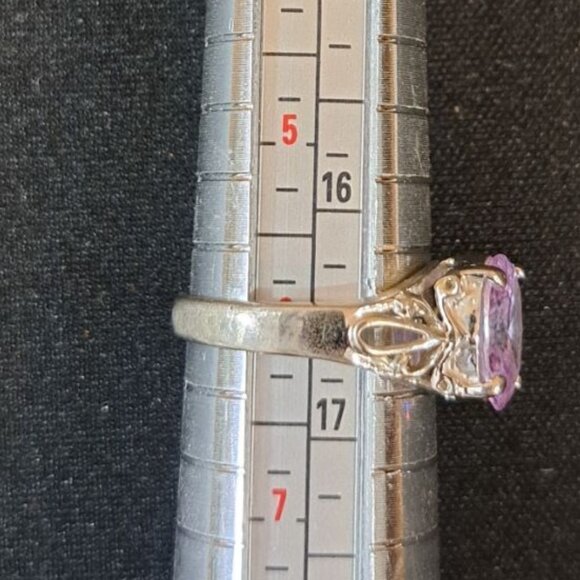 Vintage Sterling Silver Amethyst Ring With Ornate Filigree Design Size 6 - Picture 5 of 6